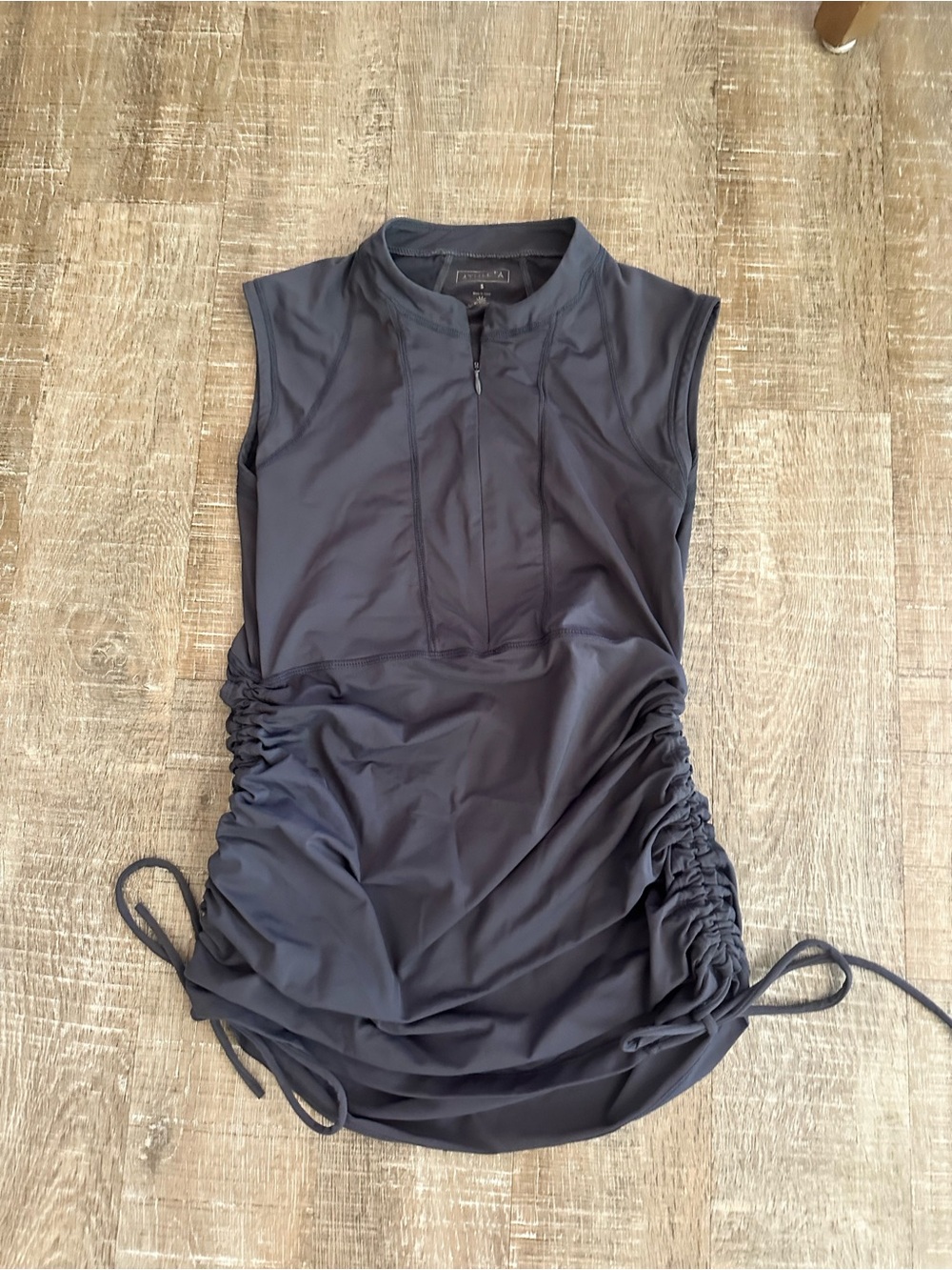 Athleta Black Sleeveless Front-Zip Active Top ruching sides with adjustable ties